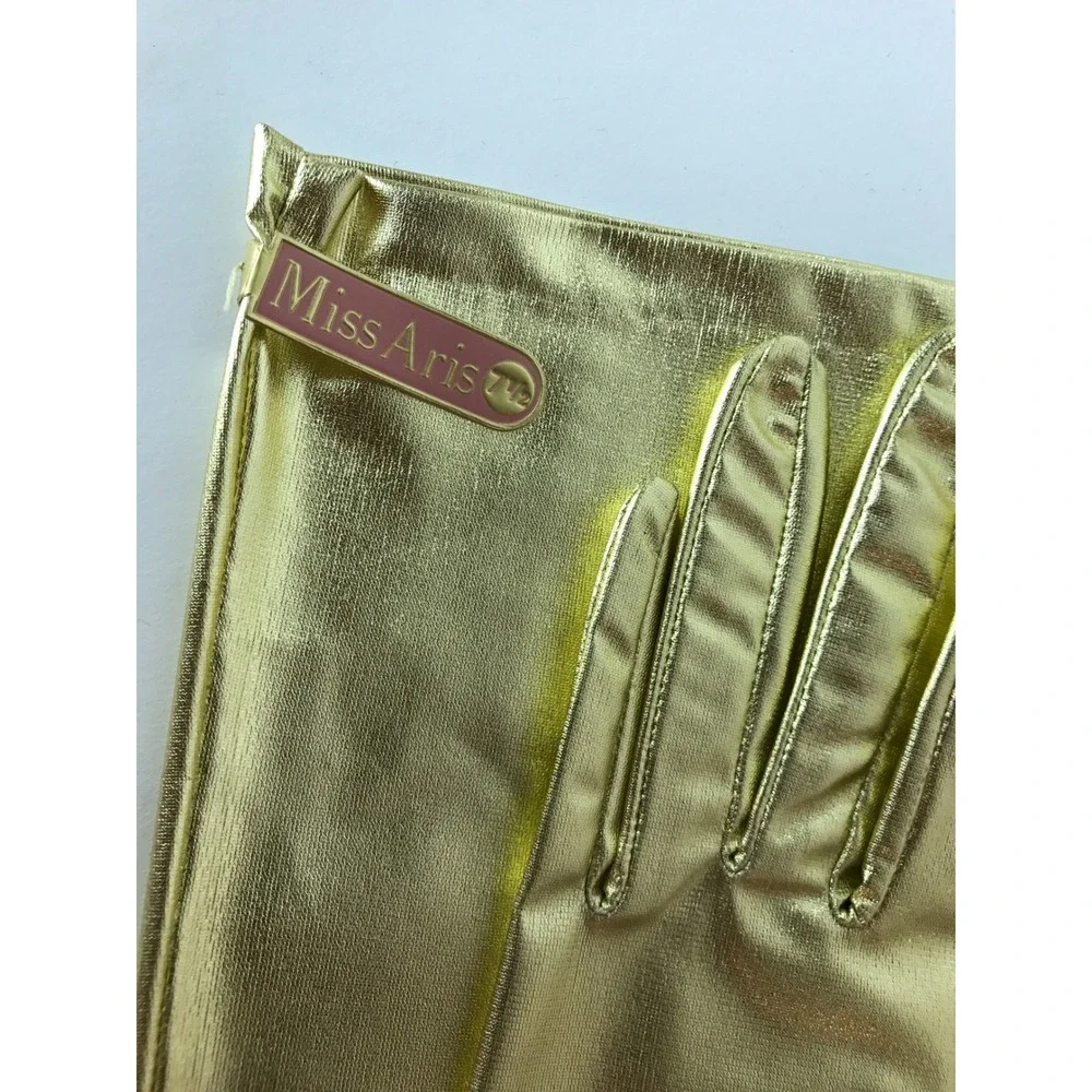Vintage 1950s Miss Aris Gold‎ Metallic Opera Gloves Deadstock Burlesque 20 Inch